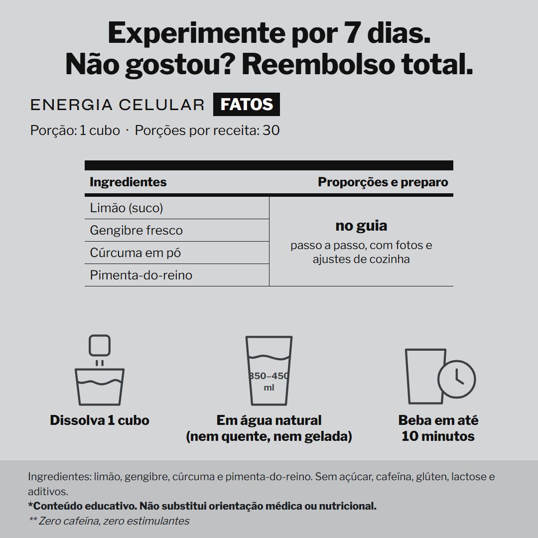 Fatos do ritual: porção de 1 cubo, ingredientes da receita e modo de uso